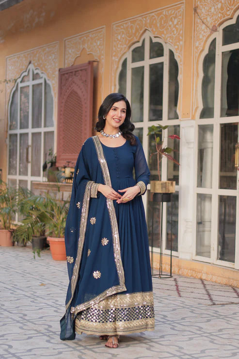 WEDDING SPECIAL FAUX BLOOMING EMBRIDERED GOWN WITH DUPATTA(WD52)