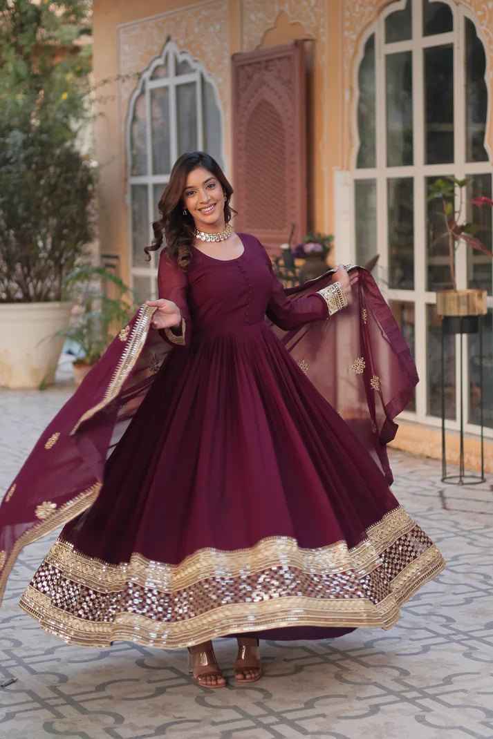 WEDDING SPECIAL FAUX BLOOMING EMBRIDERED GOWN WITH DUPATTA(WD52) (01)
