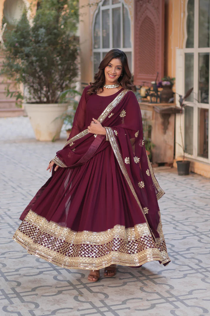 WEDDING SPECIAL FAUX BLOOMING EMBRIDERED GOWN WITH DUPATTA(WD52) (01)