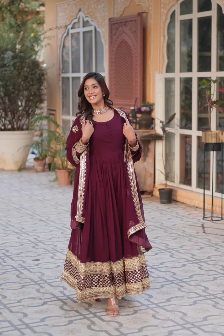 WEDDING SPECIAL FAUX BLOOMING EMBRIDERED GOWN WITH DUPATTA(WD52) (01)