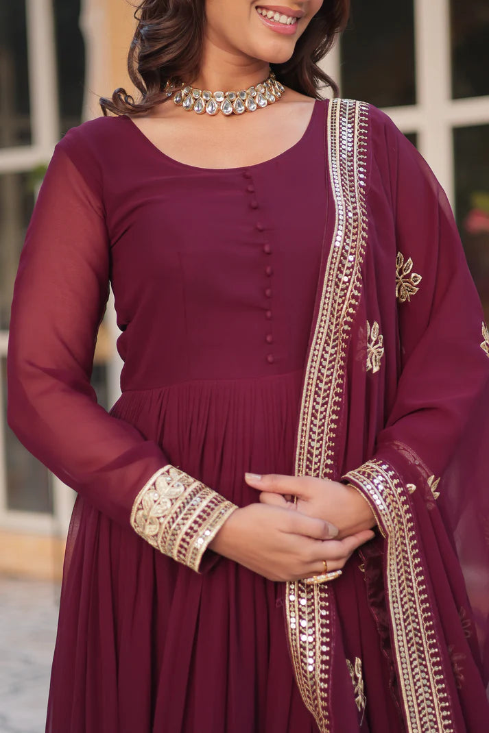 WEDDING SPECIAL FAUX BLOOMING EMBRIDERED GOWN WITH DUPATTA(WD52) (01)