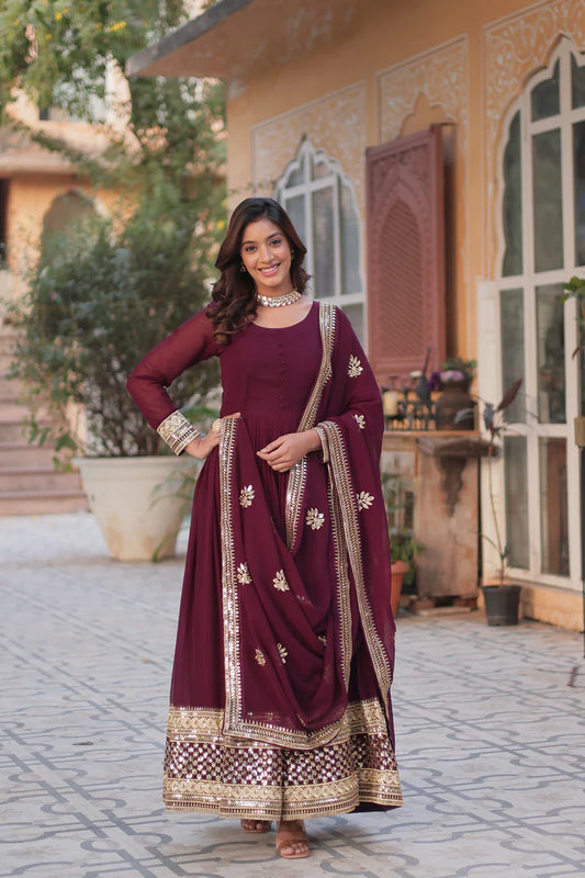 WEDDING SPECIAL FAUX BLOOMING EMBRIDERED GOWN WITH DUPATTA(WD52) (01)