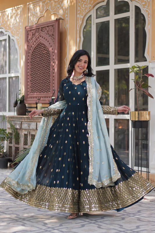 WEDDING SPECIAL BLOOMING EMBROIDERED GOWN WITH DUPATTA(WD11)