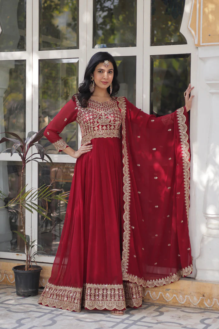WEDDING SPECIAL BLOOMING EMBROIDERED GOWN WITH DUPATTA(WD53) (01)