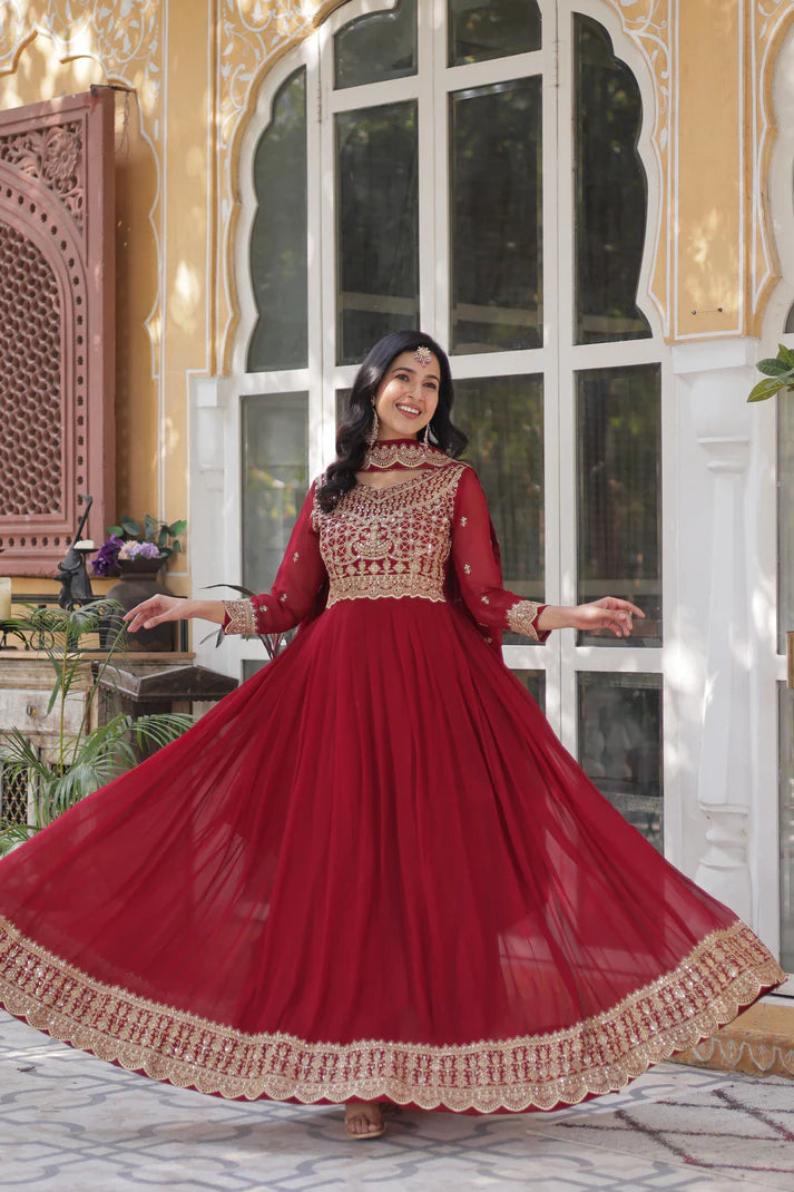 WEDDING SPECIAL BLOOMING EMBROIDERED GOWN WITH DUPATTA(WD53) (01)