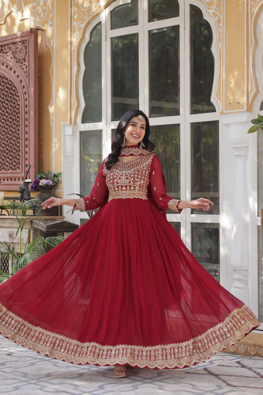 WEDDING SPECIAL BLOOMING EMBROIDERED GOWN WITH DUPATTA(WD53) (01)