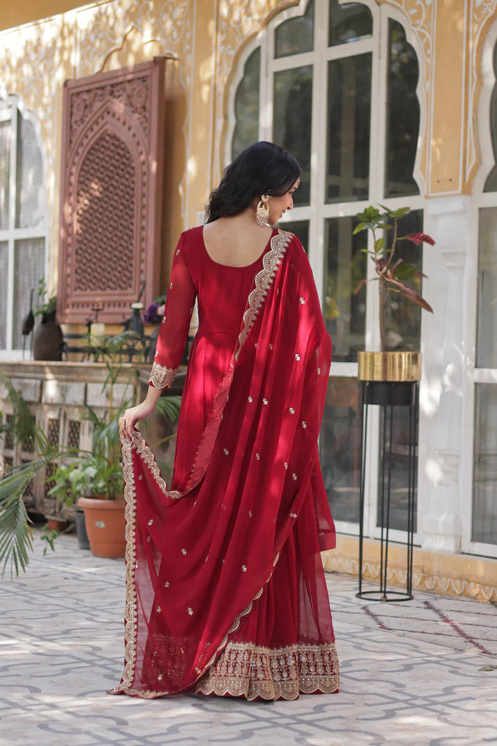 WEDDING SPECIAL BLOOMING EMBROIDERED GOWN WITH DUPATTA(WD53) (01)