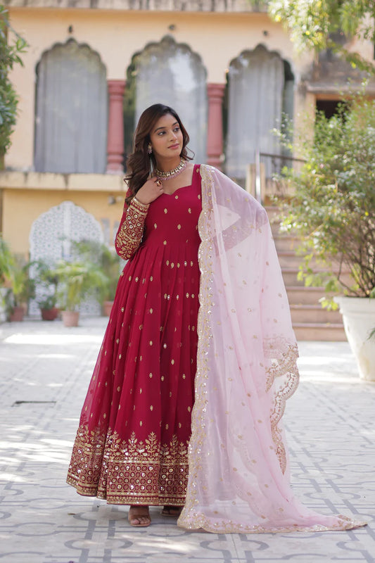 WEDDING SPECIAL FAUX BLOOMING GEORGETTE SEQUINS EMBROIDERED GOWN WITH DUPATTA(WD10))
