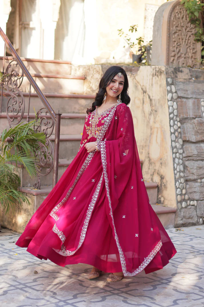 WEDDING SPECIAL FAUX BLOOMING ZARI SEQUINS EMBROIDERED GOWN WITH DUPATTA(WD05) (01)