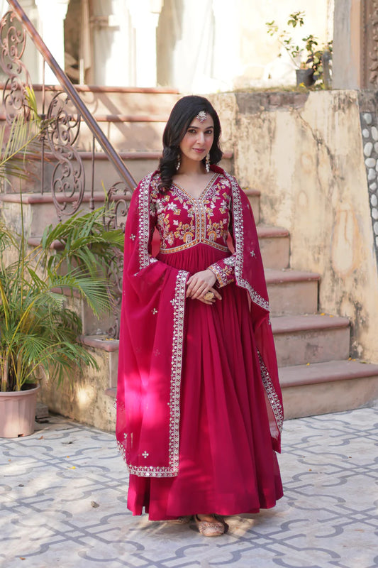 WEDDING SPECIAL FAUX BLOOMING ZARI SEQUINS EMBROIDERED GOWN WITH DUPATTA(WD05) (01)
