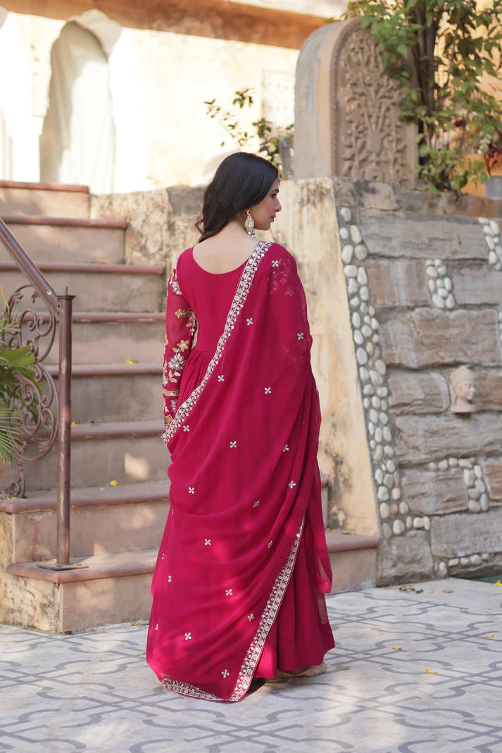 WEDDING SPECIAL FAUX BLOOMING ZARI SEQUINS EMBROIDERED GOWN WITH DUPATTA(WD05) (01)