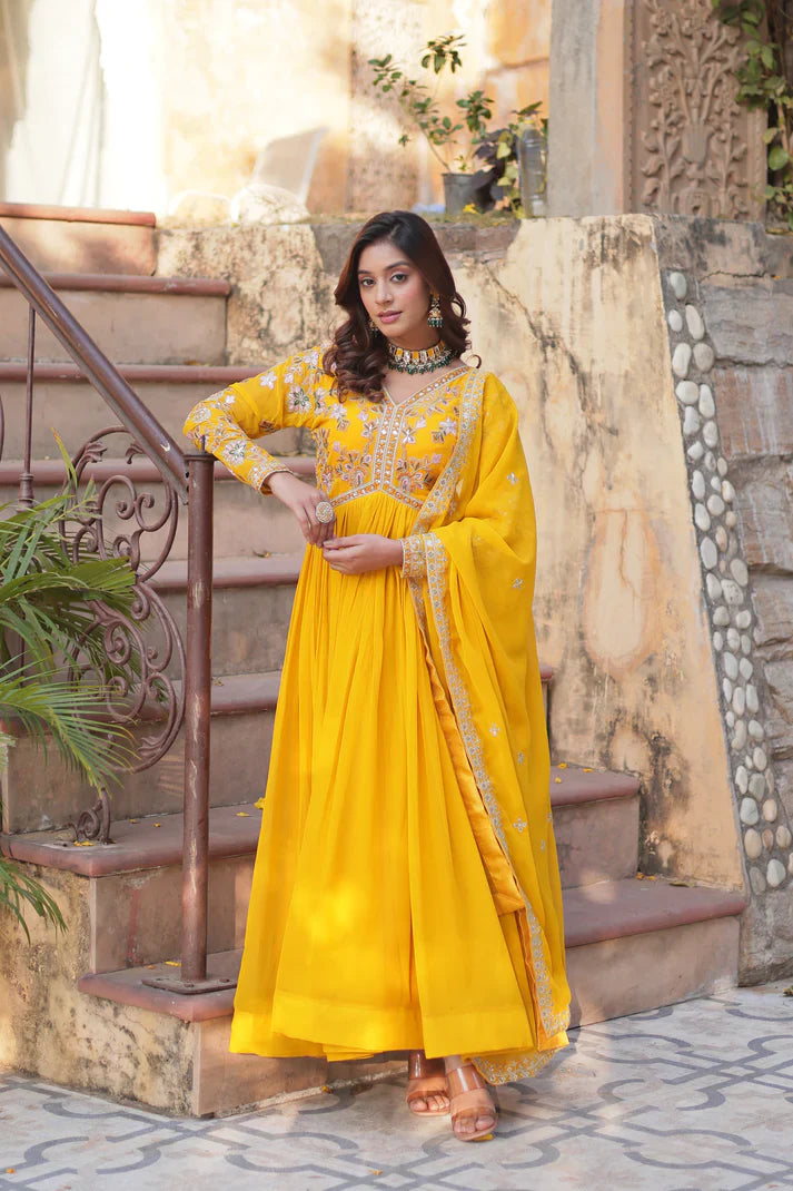 WEDDING SPECIAL FAUX BLOOMING ZARI SEQUINS EMBROIDERED GOWN WITH DUPATTA (WD116) (01)