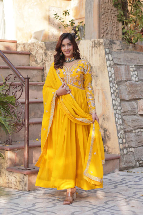 WEDDING SPECIAL FAUX BLOOMING ZARI SEQUINS EMBROIDERED GOWN WITH DUPATTA(WD05)