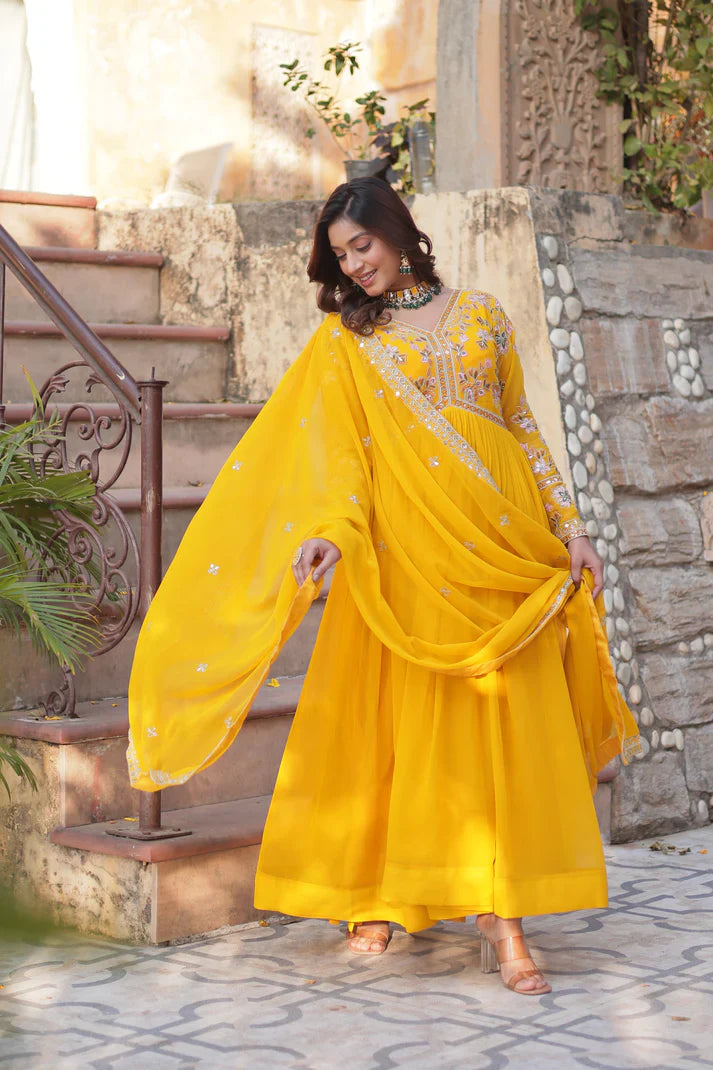 WEDDING SPECIAL FAUX BLOOMING ZARI SEQUINS EMBROIDERED GOWN WITH DUPATTA (WD116) (01)