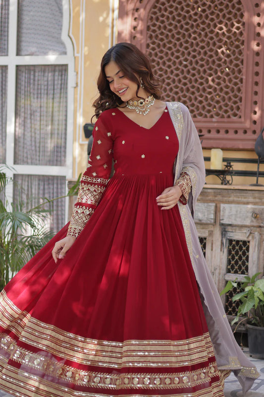 WEDDING SPECIAL FAUX BLOOMING GEORGETTE EMBROIDERED GOWN WITH DUPATTA(WD07)