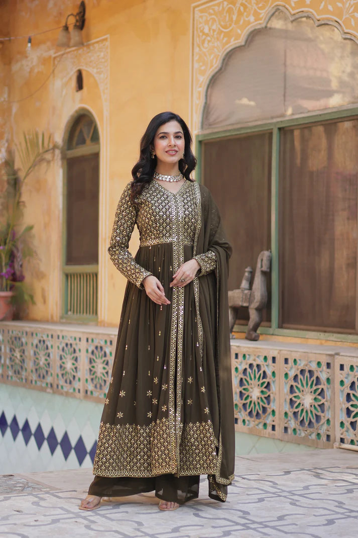 WEDDING SPECIAL FAUX GEORGETTE EMBROIDERED GOWN WITH BOTTOM AND DUPATTA(WD58)