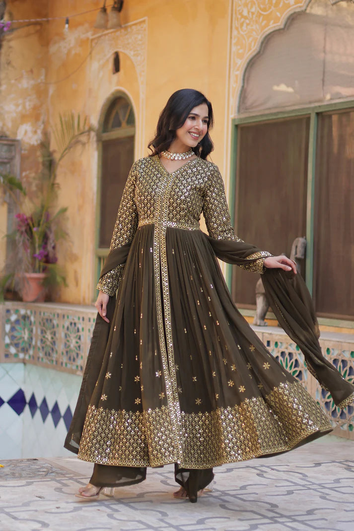 WEDDING SPECIAL FAUX GEORGETTE EMBROIDERED GOWN WITH BOTTOM AND DUPATTA(WD58)