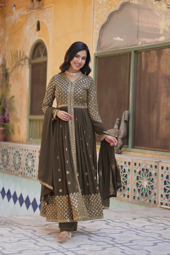 WEDDING SPECIAL FAUX GEORGETTE EMBROIDERED GOWN WITH BOTTOM AND DUPATTA(WD58)