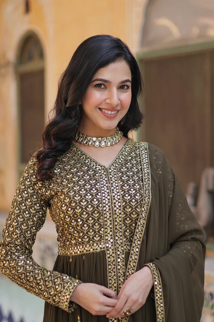 WEDDING SPECIAL FAUX GEORGETTE EMBROIDERED GOWN WITH BOTTOM AND DUPATTA(WD58)