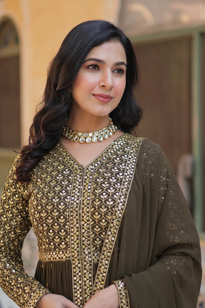 WEDDING SPECIAL FAUX GEORGETTE EMBROIDERED GOWN WITH BOTTOM AND DUPATTA(WD58)