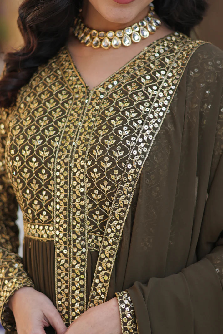 WEDDING SPECIAL FAUX GEORGETTE EMBROIDERED GOWN WITH BOTTOM AND DUPATTA(WD58)