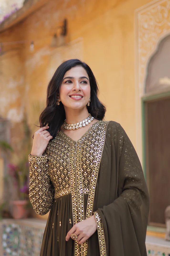 WEDDING SPECIAL FAUX GEORGETTE EMBROIDERED GOWN WITH BOTTOM AND DUPATTA(WD58)