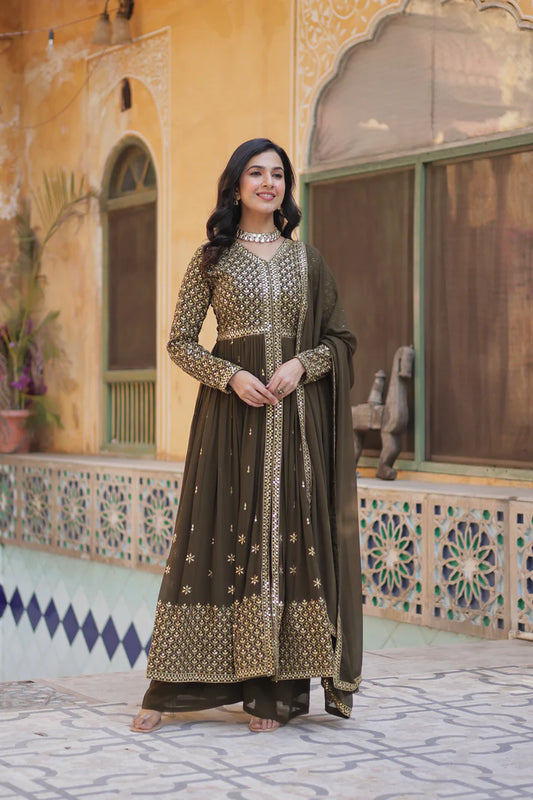 WEDDING SPECIAL FAUX GEORGETTE EMBROIDERED GOWN WITH BOTTOM AND DUPATTA(WD58)