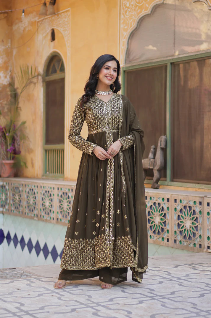 WEDDING SPECIAL FAUX GEORGETTE EMBROIDERED GOWN WITH BOTTOM AND DUPATTA(WD58)