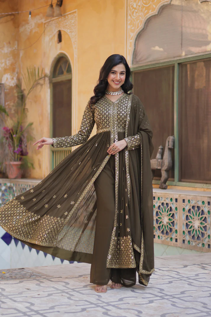 WEDDING SPECIAL FAUX GEORGETTE EMBROIDERED GOWN WITH BOTTOM AND DUPATTA(WD58)
