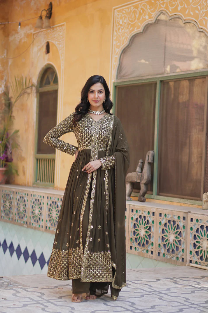 WEDDING SPECIAL FAUX GEORGETTE EMBROIDERED GOWN WITH BOTTOM AND DUPATTA(WD58)