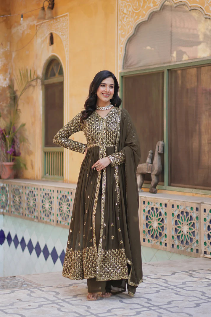 WEDDING SPECIAL FAUX GEORGETTE EMBROIDERED GOWN WITH BOTTOM AND DUPATTA(WD58)