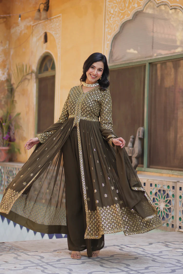WEDDING SPECIAL FAUX GEORGETTE EMBROIDERED GOWN WITH BOTTOM AND DUPATTA(WD58)