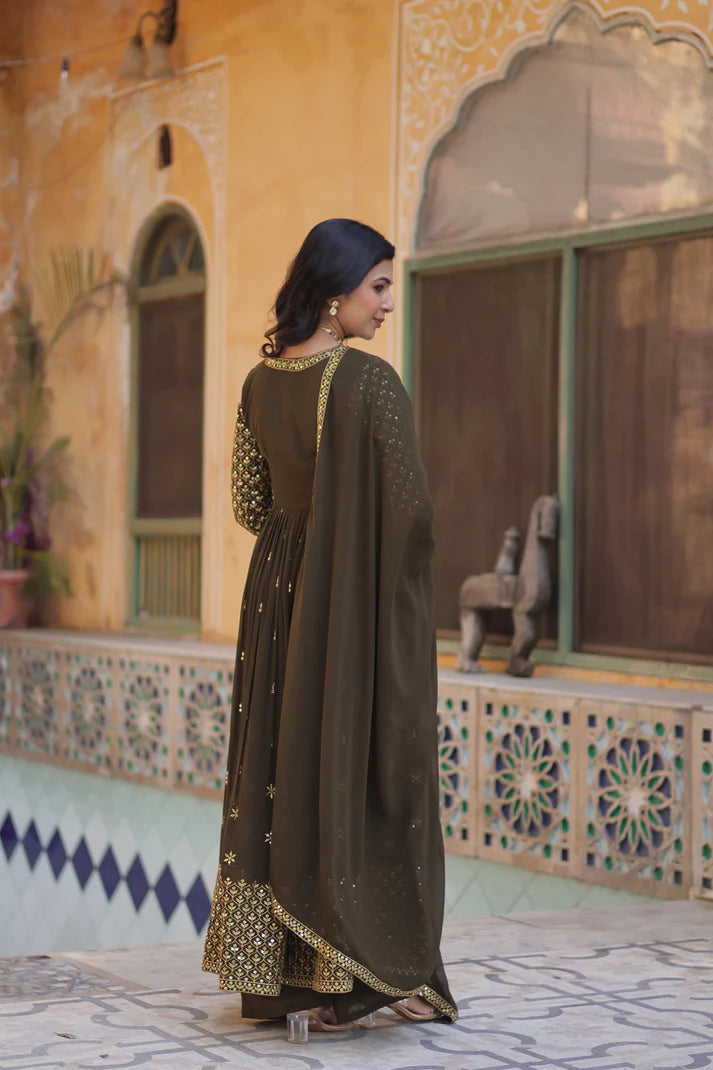 WEDDING SPECIAL FAUX GEORGETTE EMBROIDERED GOWN WITH BOTTOM AND DUPATTA(WD58)