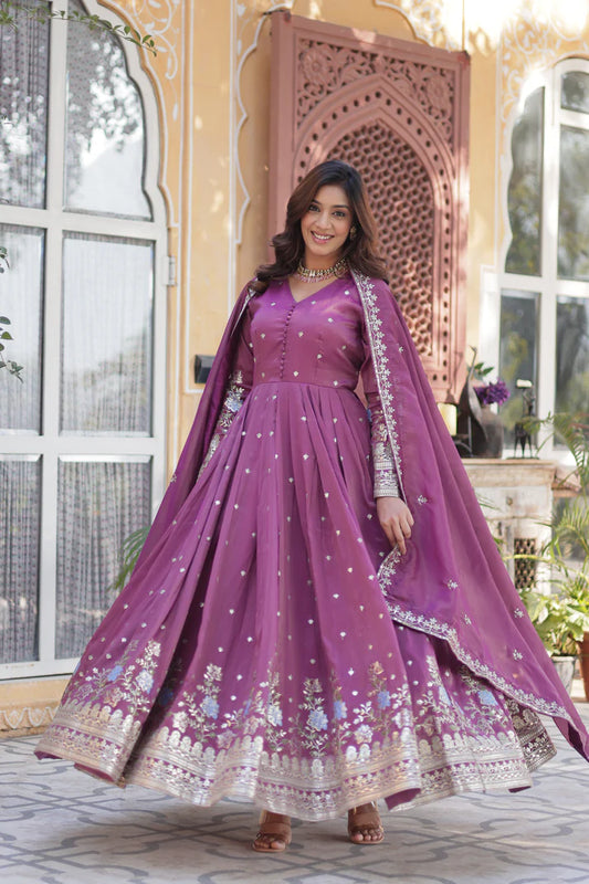 VISCOS COSMOS SEQUINS EMBROIDERED GOWN WITH DUPATTA(WD71)