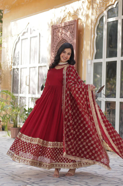 BLOOMING GEROGETTE SEQUANCE EMBROIDERY GOWN WITH DUPATTA(WD99)