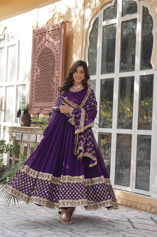 BLOOMING GEROGETTE SEQUANCE EMBROIDERY GOWN WITH DUPATTA(WD99) (01)