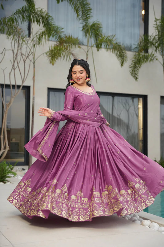 CHINON SEQUANCE EMBROIDERED GOWN WITH DUPATTA(WD83)