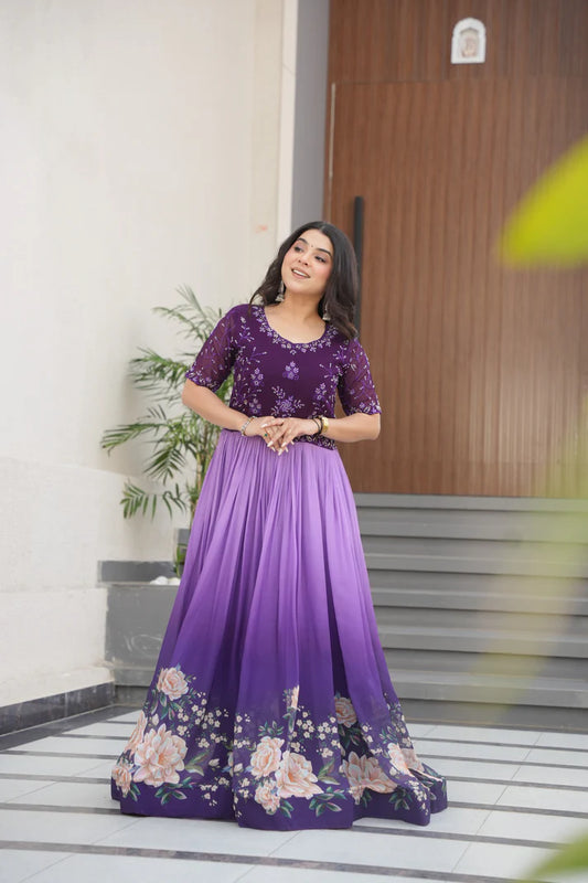 FAUX BLOOMING BEADS EMBROIDERED GOWN(WD78)