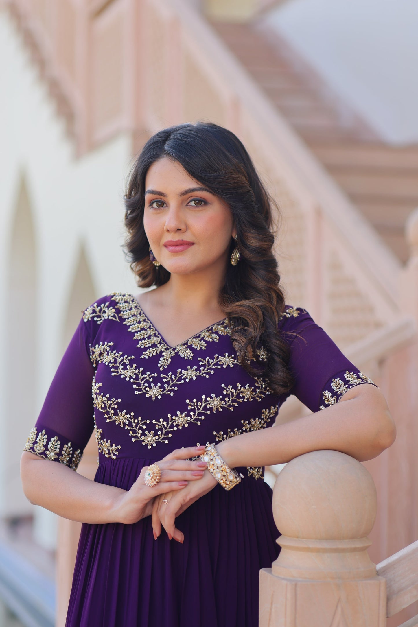 FESTIVAL SPECIAL FAUX BLOOMING BEADS EMBROIDERED GOWNFESTIVAL SPECIAL FAUX BLOOMING BEADS EMBROIDERED GOWN(WDN56)