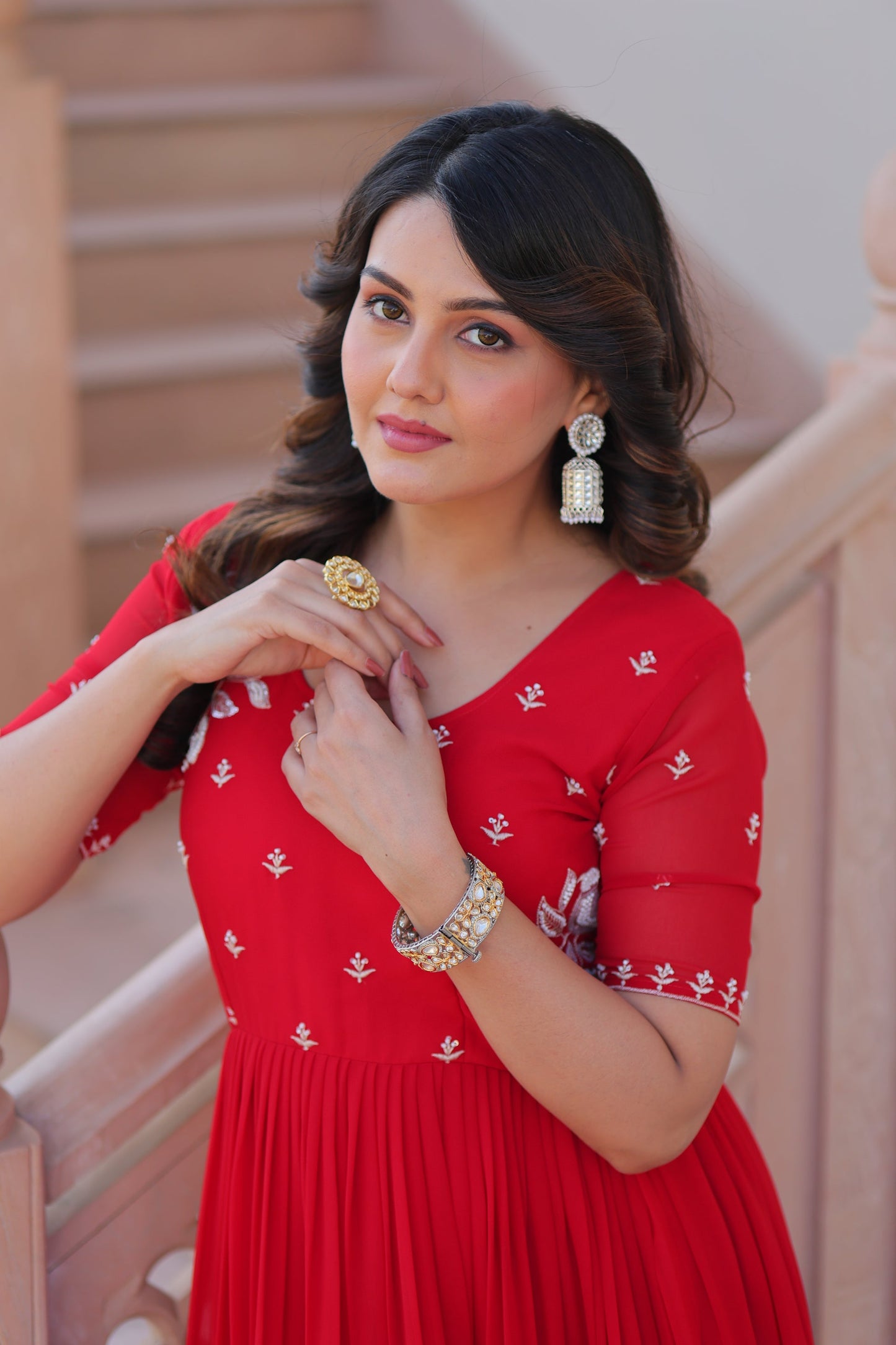 FESTIVAL SPECIAL FAUX BLOOMING BEADS EMBROIDERED GOWN (WDN54)