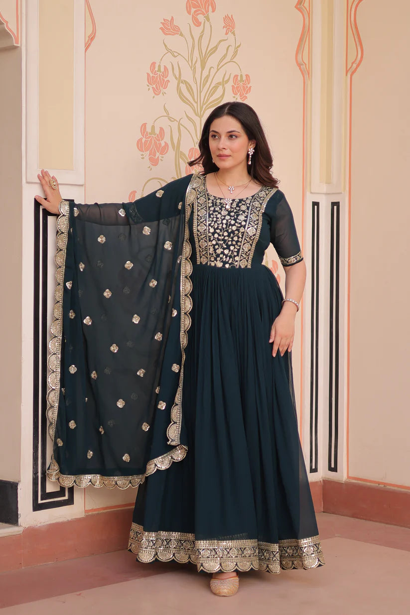 FESTIVE SPECIAL FAUX BLOOMING EMBROIDERED GOWN WITH DUPATTA(WD179) 01