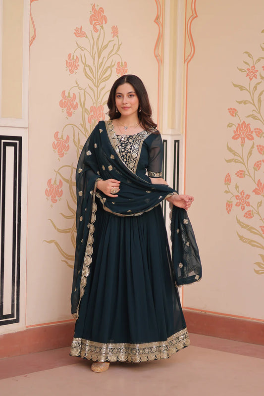 FESTIVE SPECIAL FAUX BLOOMING EMBROIDERED GOWN WITH DUPATTA(WD179) 01