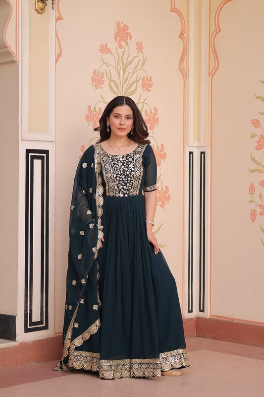 FESTIVE SPECIAL FAUX BLOOMING EMBROIDERED GOWN WITH DUPATTA (WDN50)
