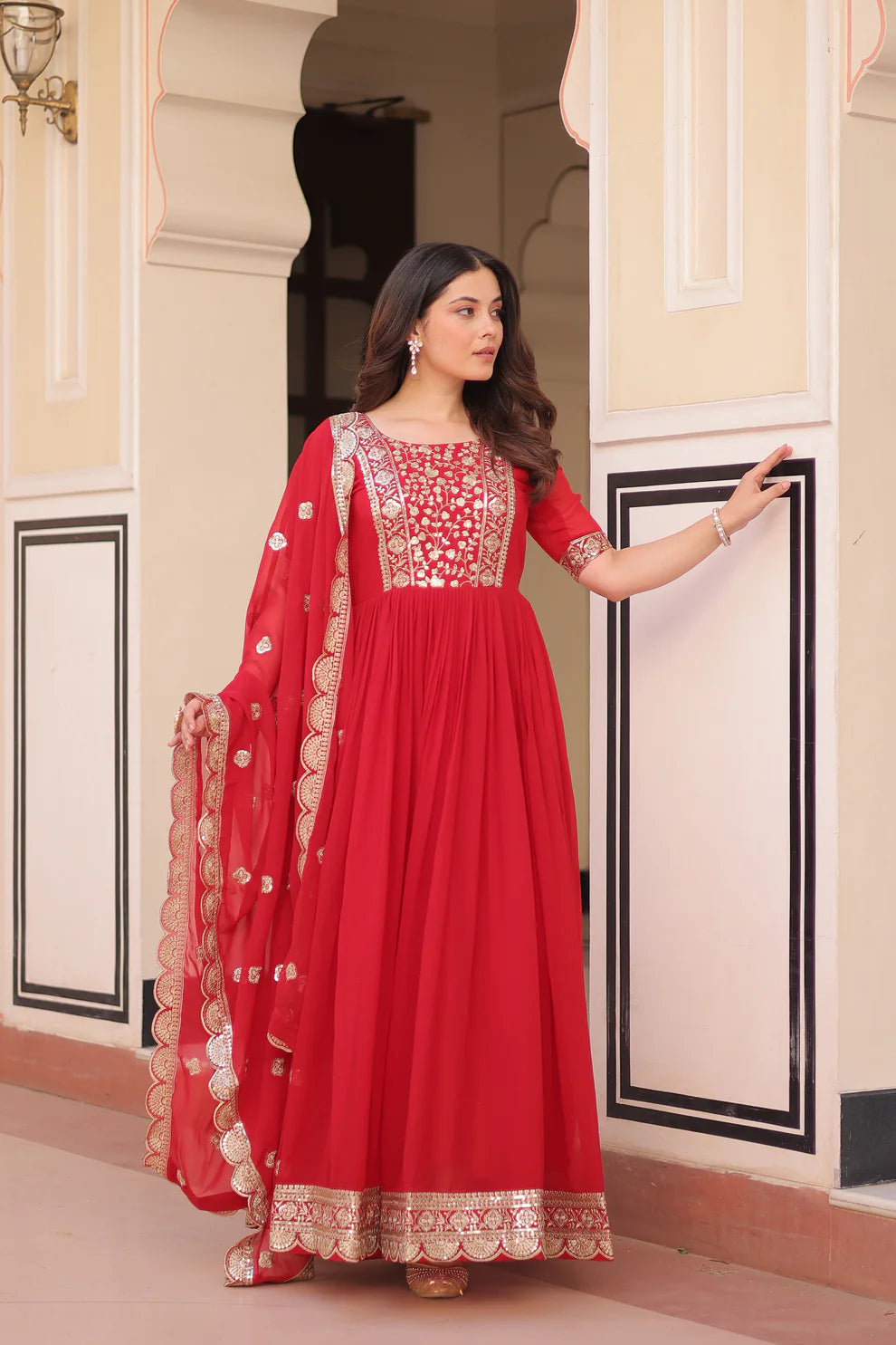 FESTIVE SPECIAL FAUX BLOOMING EMBROIDERED GOWN WITH DUPATTA(WD179)