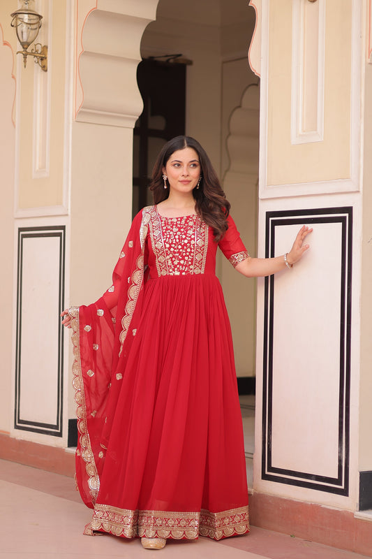 FESTIVE SPECIAL FAUX BLOOMING EMBROIDERED GOWN WITH DUPATTA (WDN50) 01
