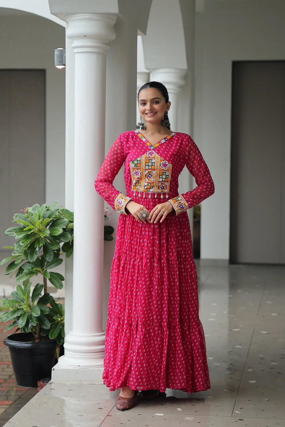 NAVRATRI SPECIAL BANDHANI PRINT GOWN WITH KUTCHI PATCHWORK (WD181) 01