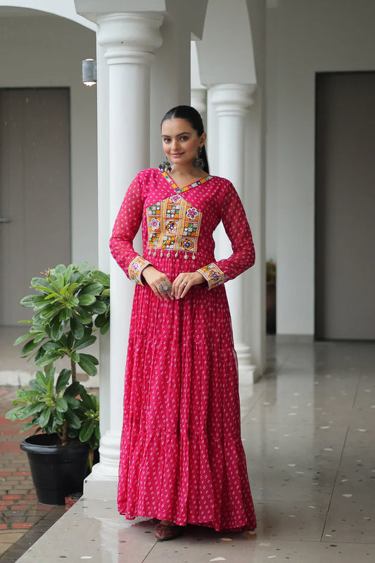 NAVRATRI SPECIAL BANDHANI PRINT GOWN WITH KUTCHI PATCHWORK (WD181) 01