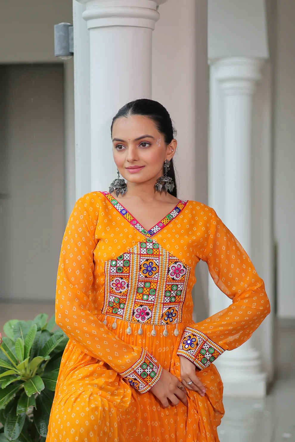 NAVRATRI SPECIAL BANDHANI PRINT GOWN WITH KUTCHI PATCHWORK (WD181)