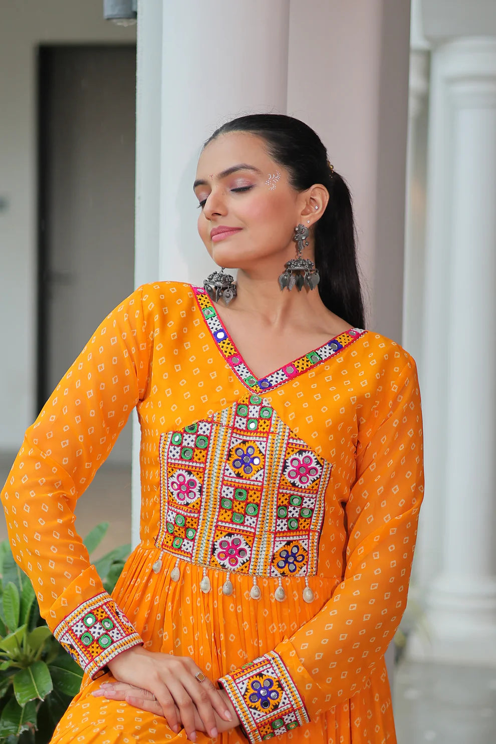 NAVRATRI SPECIAL BANDHANI PRINT GOWN WITH KUTCHI PATCHWORK (WD181)