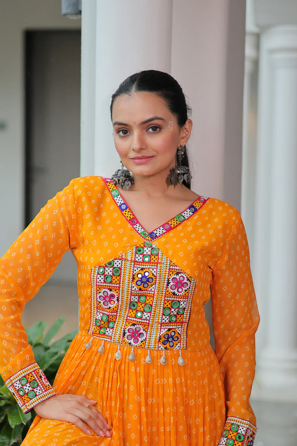 NAVRATRI SPECIAL BANDHANI PRINT GOWN WITH KUTCHI PATCHWORK (WD181)